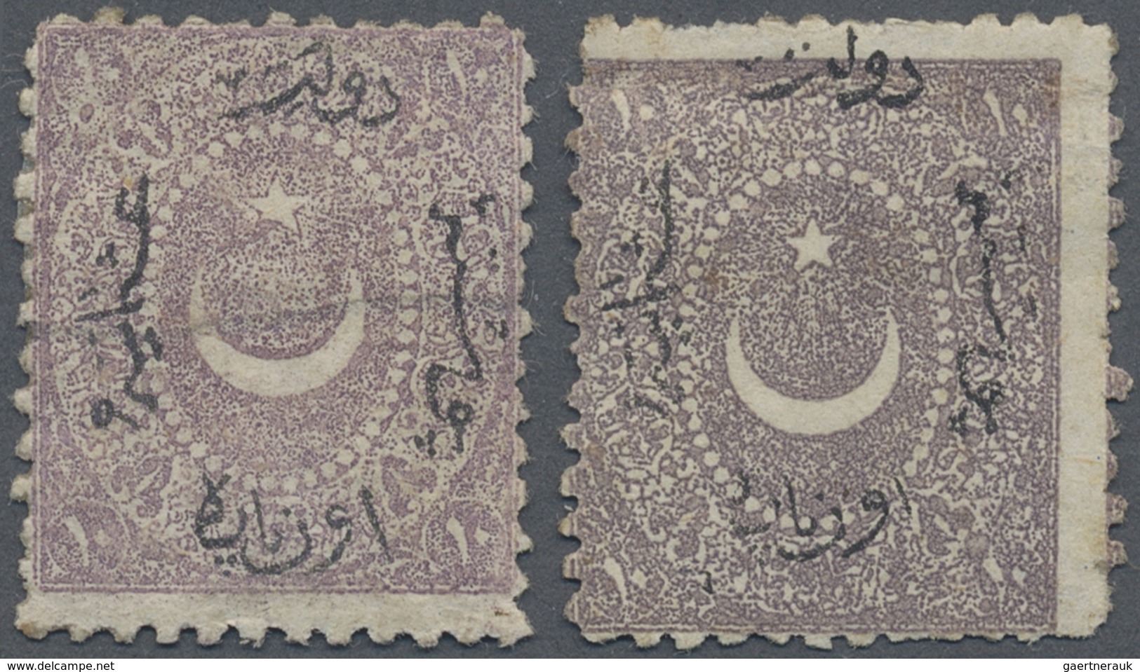 * Türkei: 1873, Two 10 Pa. Greylilac Two Mint Stamps Showing Different Overprint Types, Perf 12 1/2, M - Brieven En Documenten