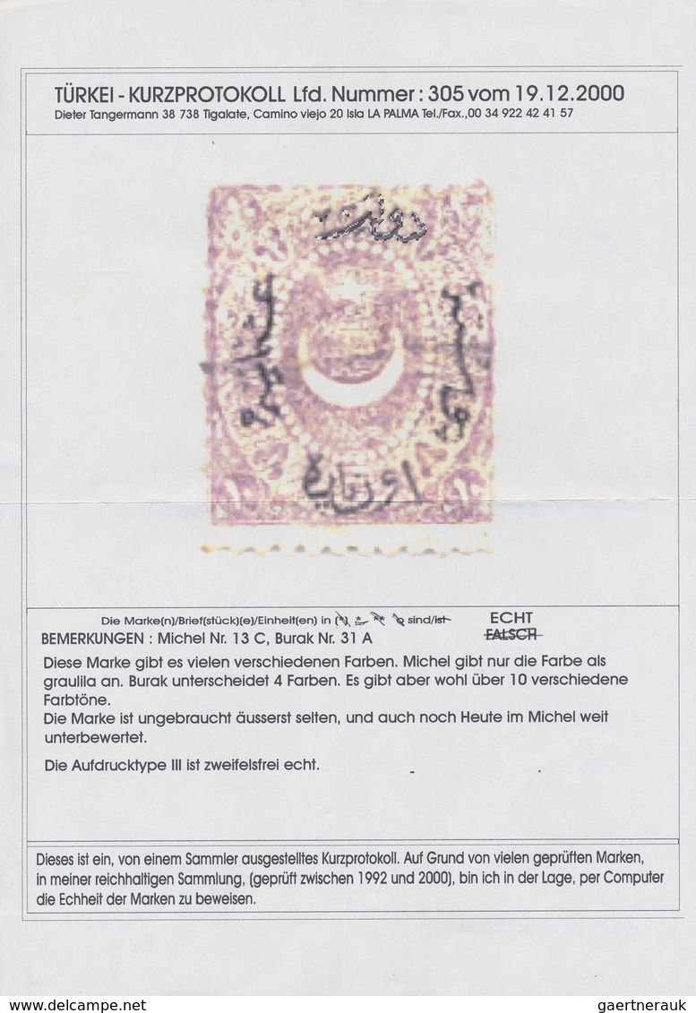 * Türkei: 1873, Two 10 Pa. Greylilac Two Mint Stamps Showing Different Overprint Types, Perf 12 1/2, M - Brieven En Documenten