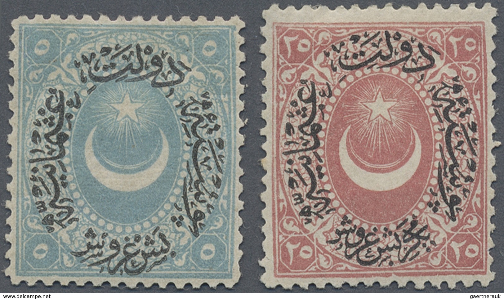 * Türkei: 1876, 5 Pia. Pale Blue And 25 Pia. Dull Rose Perf 14, Mint Hinged With Full Gum, Very Fine, - Lettres & Documents