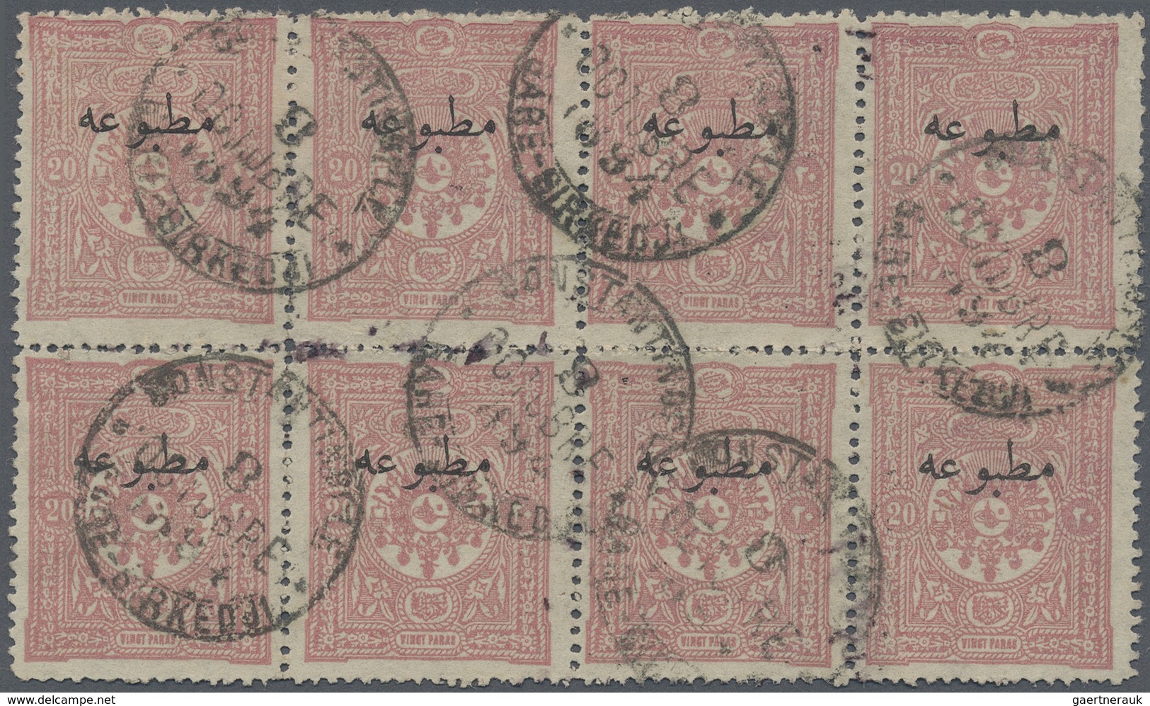 O Türkei: 1893, "MATBUA" Surcharged 20 Pa. Rose Block Of Eight, Clear Cancelled "CONSTANTINOPLE SIRKED - Lettres & Documents