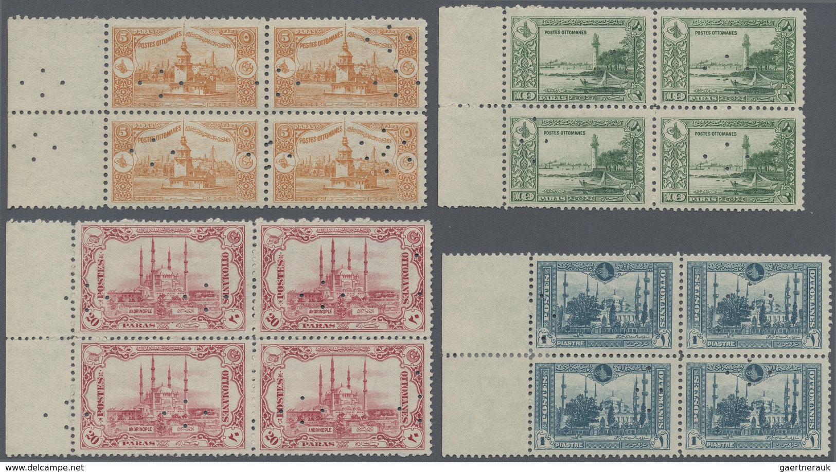 ** Türkei: 1920, Complete Set Of Second London Printing Mint Never Hinged In Blocks Of Four With SPECIM - Lettres & Documents