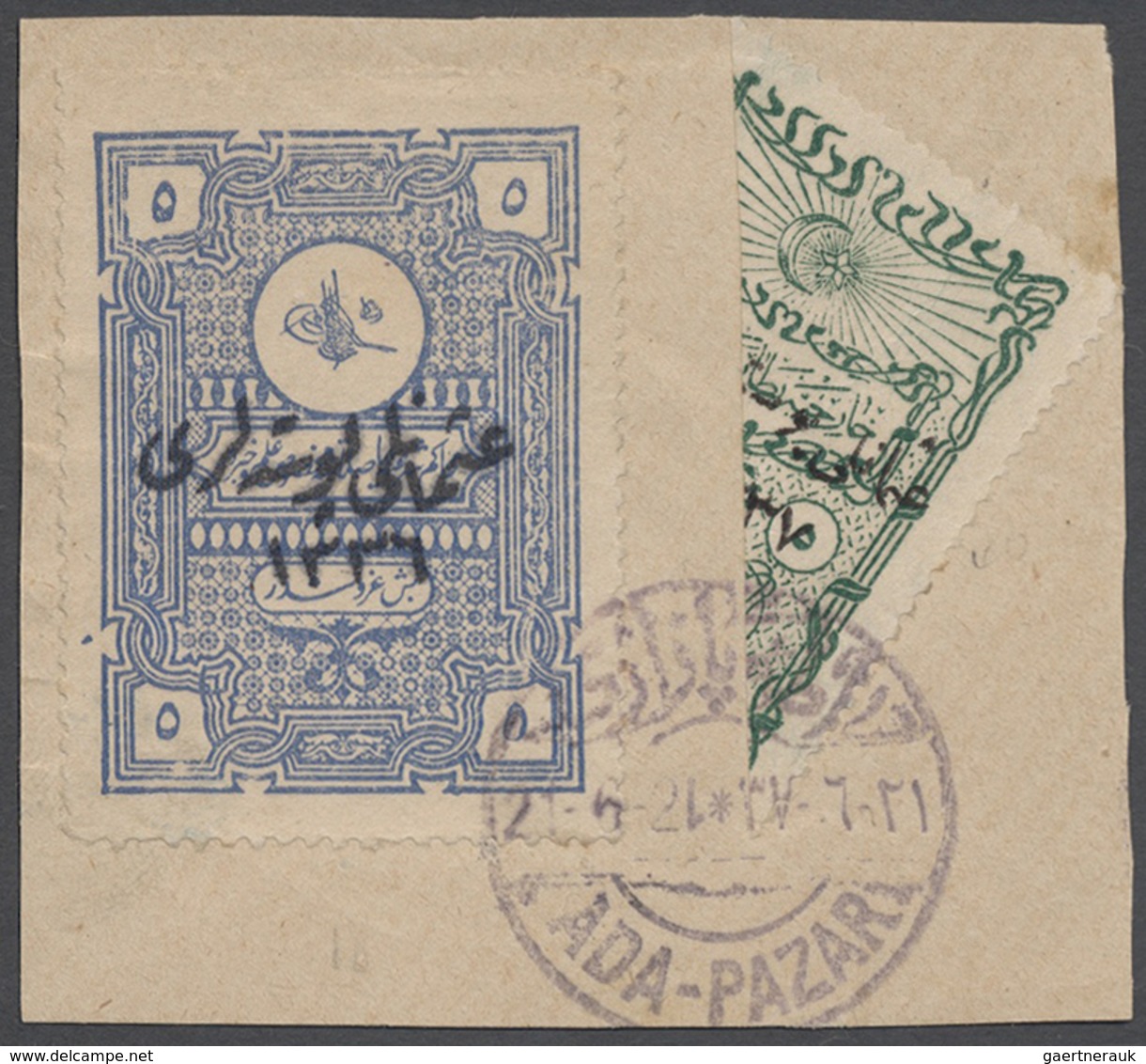 Brfst Türkei: 1921, Piece With Bisect 5 Pia. Green Foreign Affairs And 5 Pia. Ultramarine Religious Tribun - Brieven En Documenten