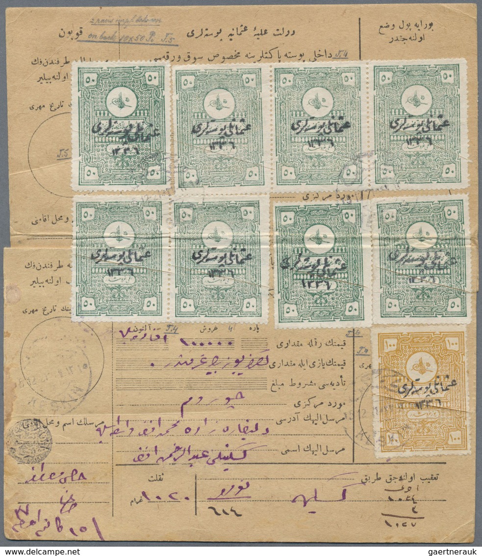 Br Türkei: 1921/15/12, TURKEY IN ASIA : Strip Of Three 50 Piaster Grey-green Vertical Imperf Between Le - Lettres & Documents
