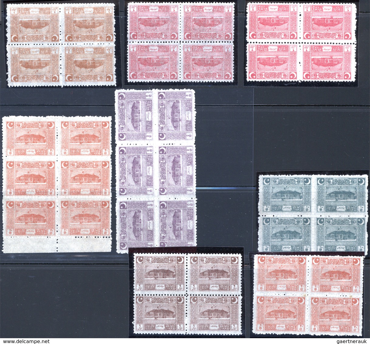 ** Türkei: 1922, Parliament Complete Mint Never Hinged Set In Blocks Of Four, Including 3 Pia. Rose On - Lettres & Documents