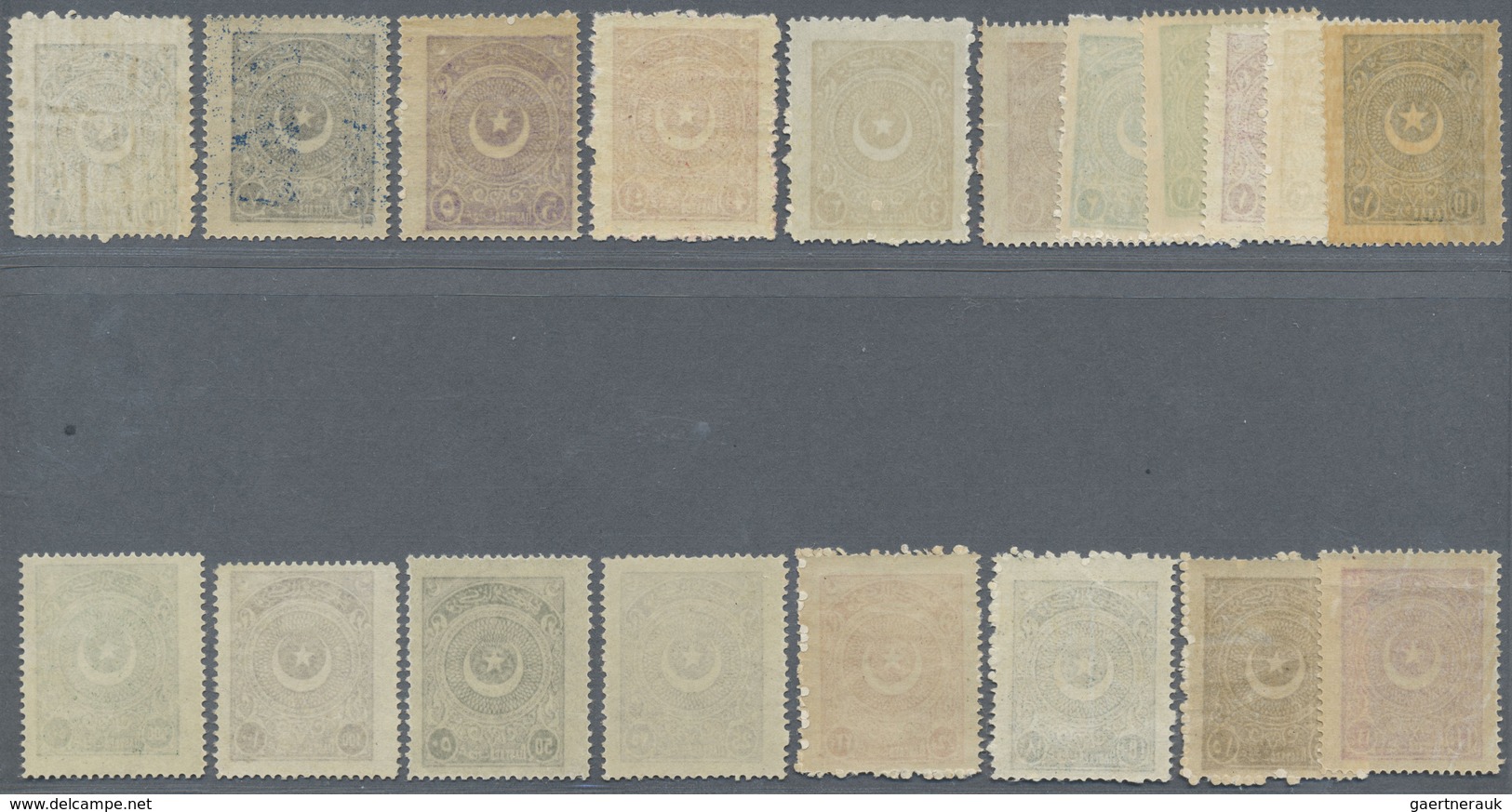 ** Türkei: 1923, Star And Moon First Issue Set Of 19 Values Up To 500 Pia. Green, Mint Never Hinged, Ve - Lettres & Documents