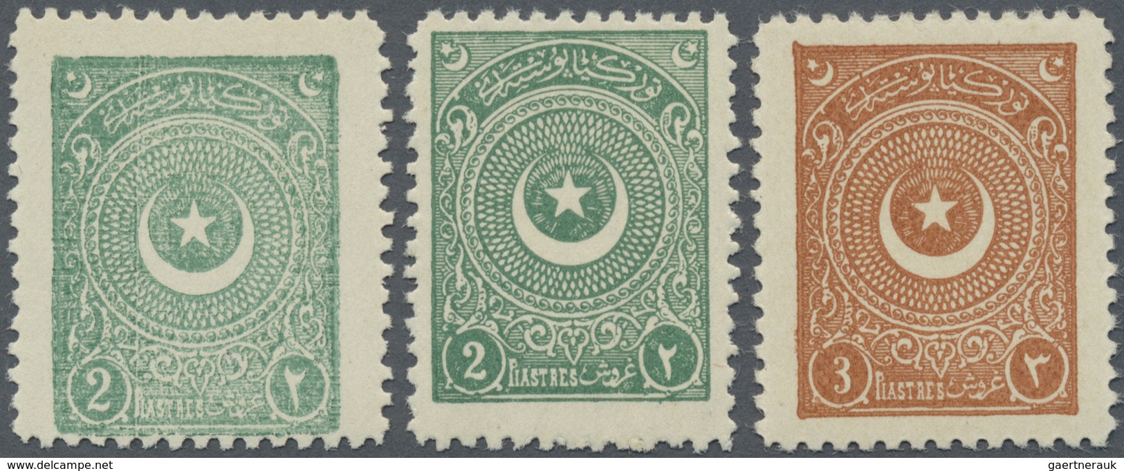 ** Türkei: 1924, Star & Crescent Second Issue Perf. 10 3/4 On Thick Paper, Two 2 Pia. Green (small And - Lettres & Documents