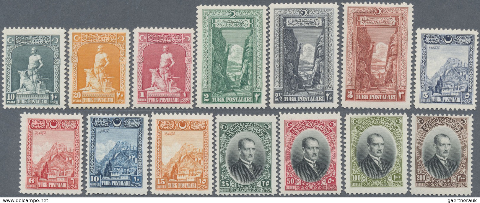 ** Türkei: 1926, Definitives 10pa. To 200ghr, Complete Set Of 14 Values, Unmounted Mint (cheap 20pa. Or - Brieven En Documenten