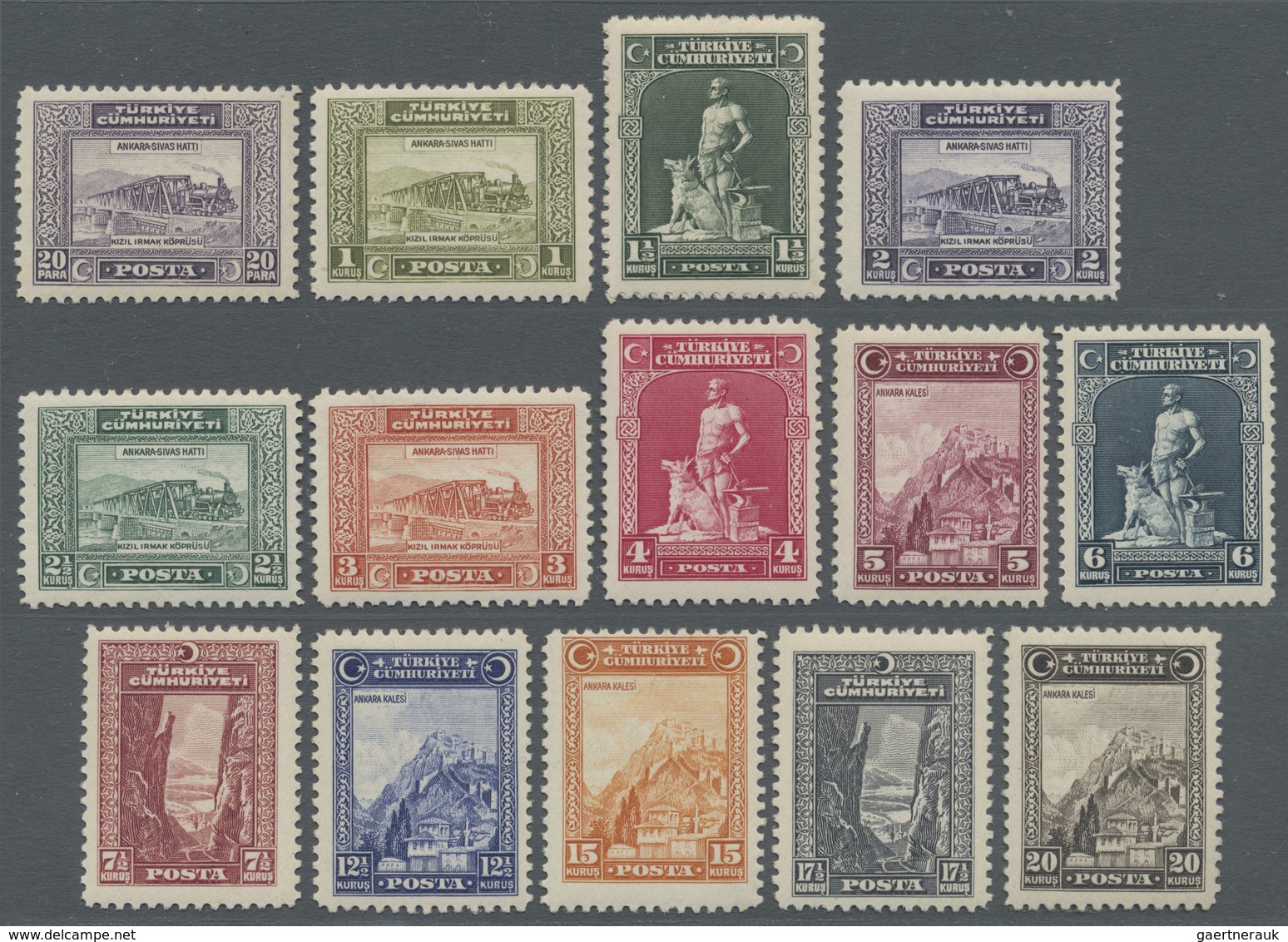 ** Türkei: 1930, Regular Issue Sakarya Canyon And Atatürk 22 Values Mnh Complete. - Lettres & Documents