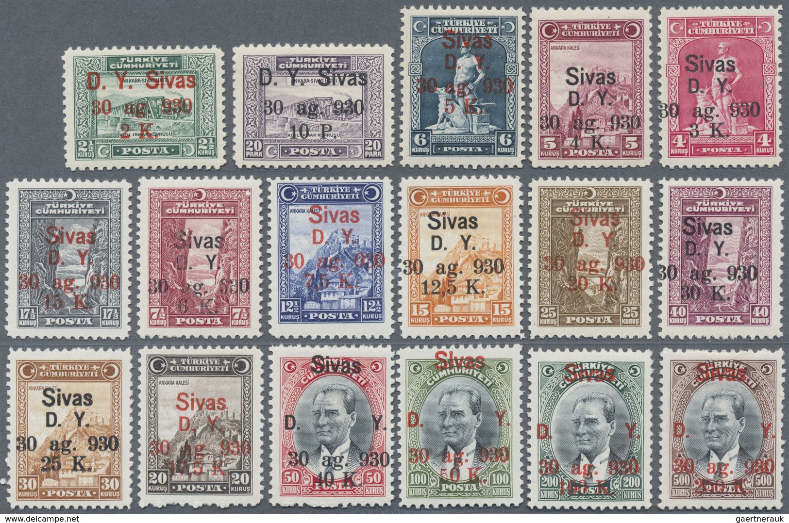 ** Türkei: 1930, Sivas Railway Complete Set Of 22 Values Mint Never Hinged With Original Gum, Very Fine - Brieven En Documenten