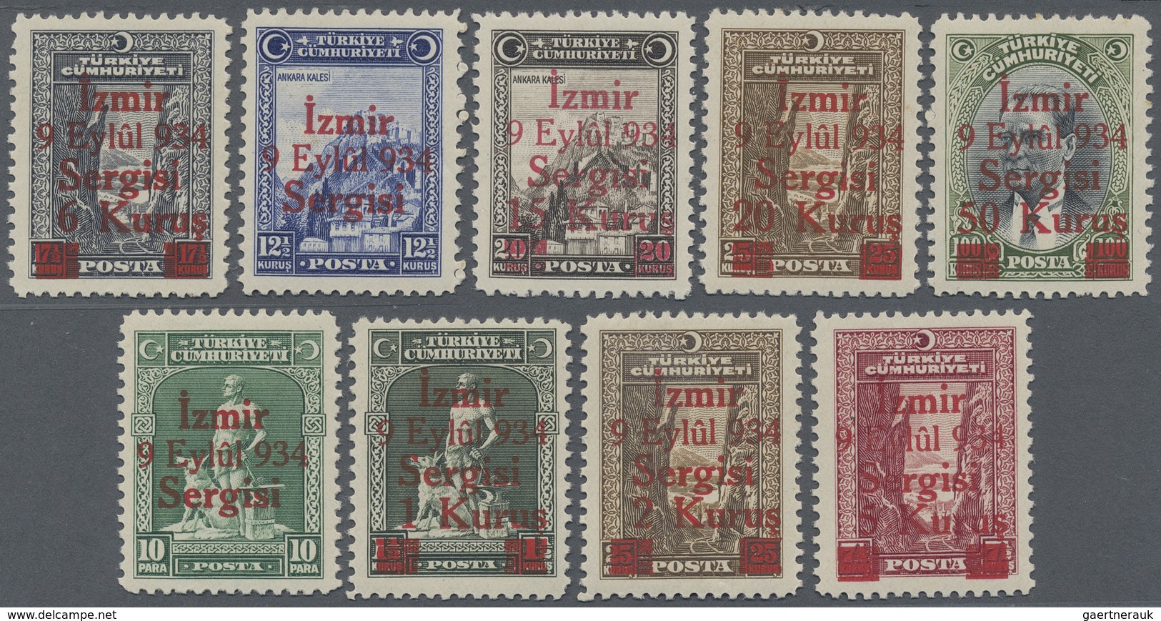 ** Türkei: 1934, Izmir Fair Complete Set Of Nine Values, Mint Never Hinged With Original Gum, Very Fine - Brieven En Documenten
