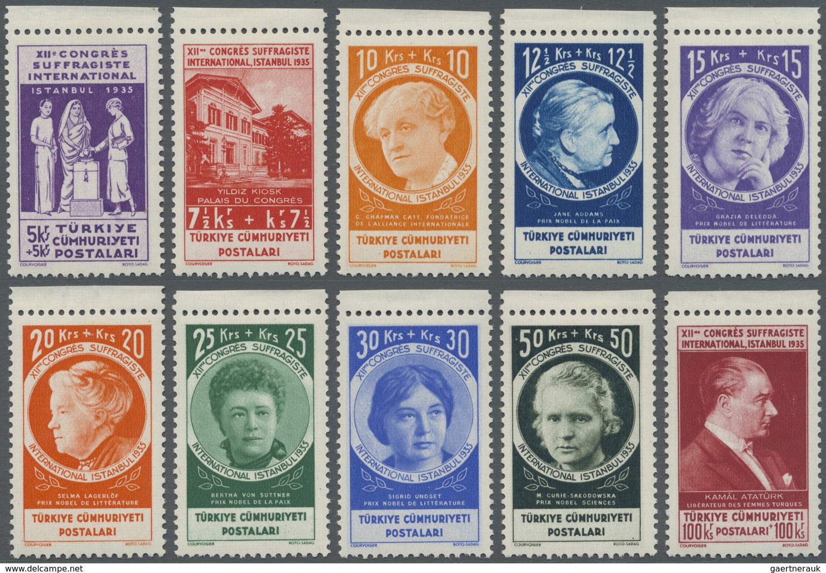 ** Türkei: 1935, Womans Congress Complete Set Mint Never Hinged, Very Fine, Michel Cat. Value 1.300,- E - Lettres & Documents