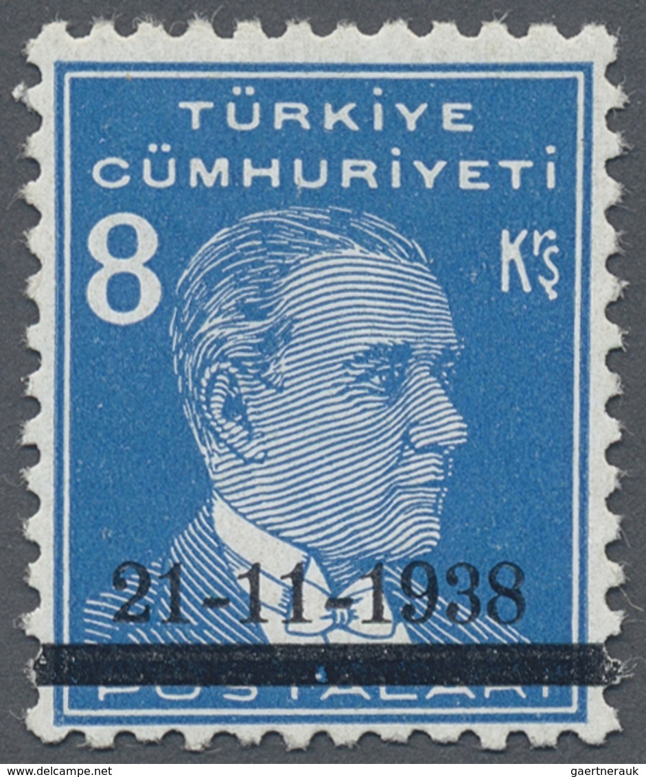 ** Türkei: 1938, 8 Krs. Light Blue Atatürk Mourning Issue, Mint Never Hinged, Very Fine And Rare Stamp, - Lettres & Documents