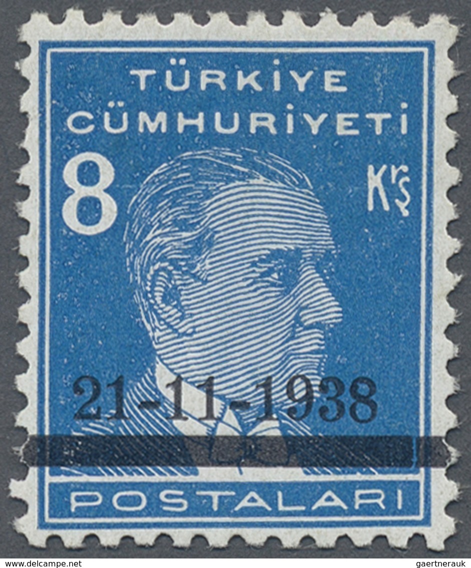 ** Türkei: 1938, 8 Krs. Light Blue Atatürk Mourning Issue, Mint Never Hinged, Very Fine And Rare Stamp, - Lettres & Documents