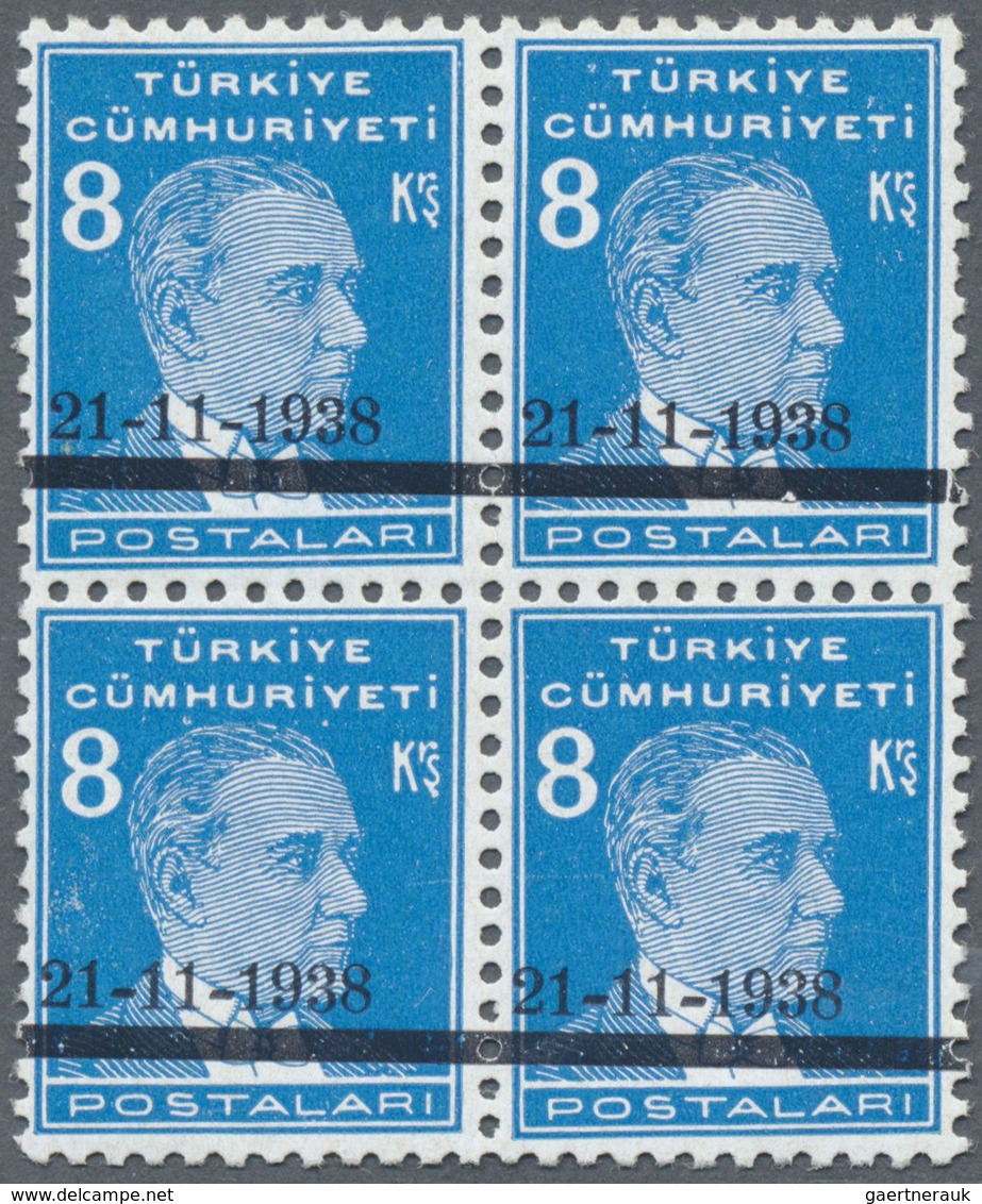 ** Türkei: 1938, 8 Krs. Light Blue Atatürk Mourning Issue Block Of Four, Mint Never Hinged, Very Fine R - Lettres & Documents