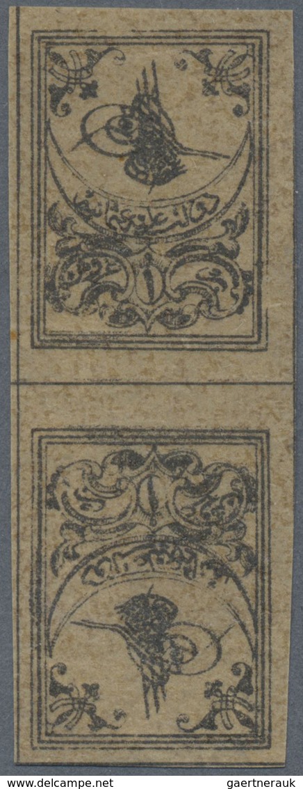 * Türkei - Portomarken: 1863, 1 Pia Brown Postage Due Tete-beche Pair Without Border, Original Gummed - Timbres-taxe