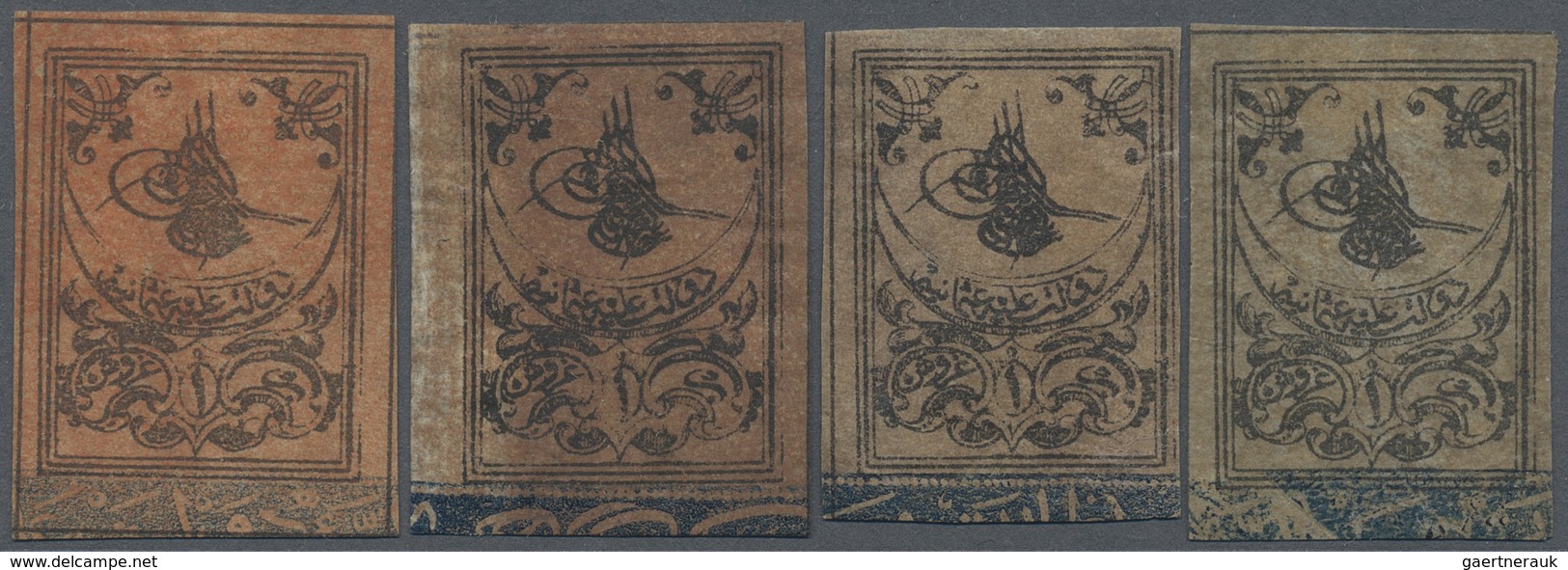 * Türkei - Portomarken: 1863, Postage Due 1pi Black On Brown Four Mint Stamps Showing Shades Of Red Br - Strafport