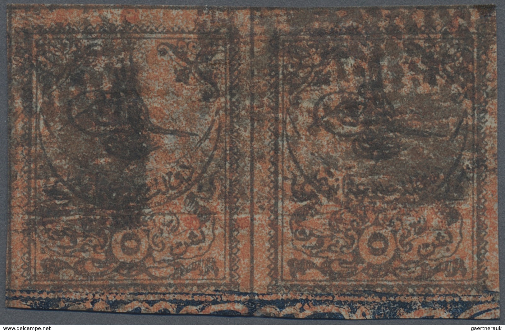 O Türkei - Portomarken: 1863, Postage Due 5pi Black On Brick Clear Cancelled Pair, Full To Wide Margin - Strafport