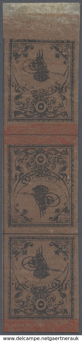 * Türkei - Portomarken: 1863, 5 Piaster Red-brown Postage Due Vertical Tete-beche Strip Of Three With - Timbres-taxe