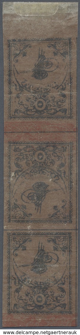 * Türkei - Portomarken: 1863, 5 Piaster Red-brown Postage Due Vertical Tete-beche Strip Of Three With - Timbres-taxe