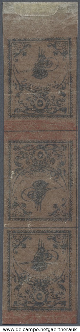 * Türkei - Portomarken: 1863, 5 Piaster Red-brown Postage Due Vertical Tete-beche Strip Of Three With - Strafport