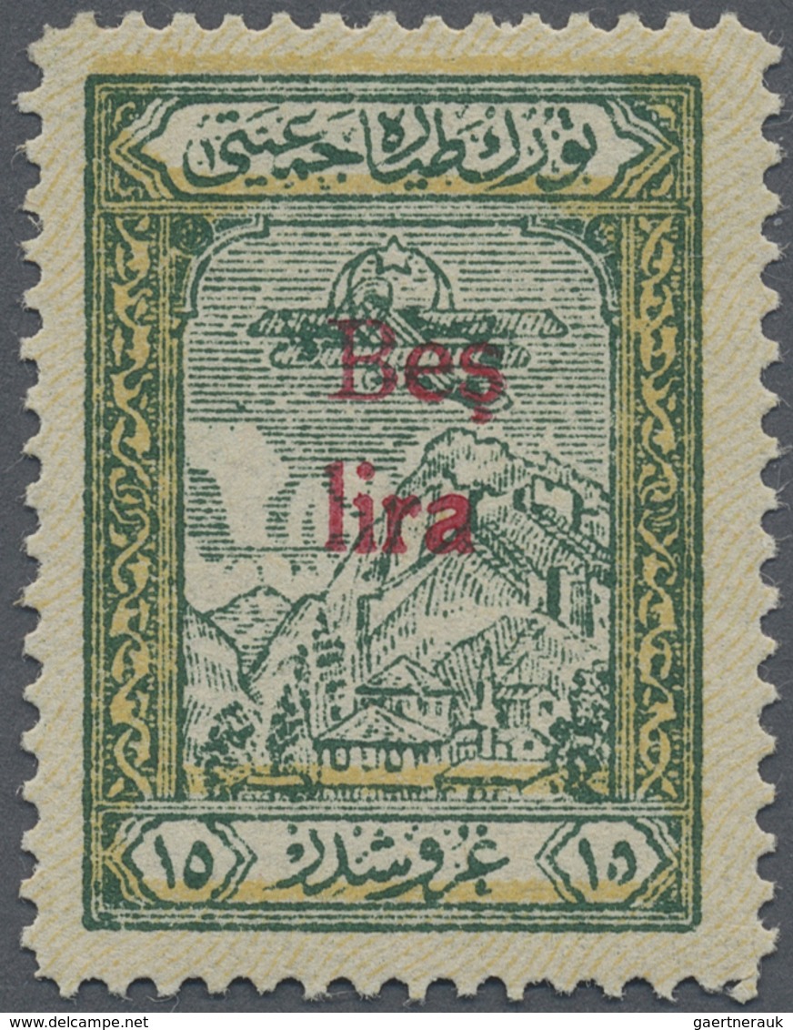 * Türkei - Zwangszuschlagsmarken Für Die Luftfahrt: 1930, Air Mail Issue "Bes Lira" On 15 Ghr. Green Y - Poste Aérienne