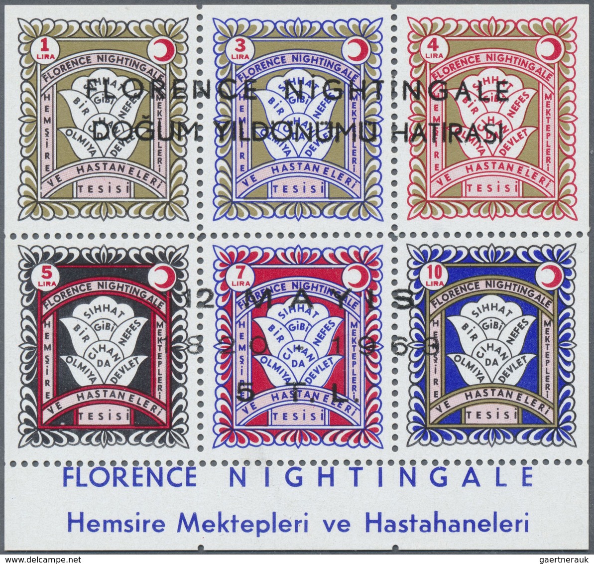 ** Türkei - Zwangszuschlagsmarken Für Den Roten Halbmond: 1963, 5 TL Overprinted S/S Florence Nightinga - Timbres De Bienfaisance