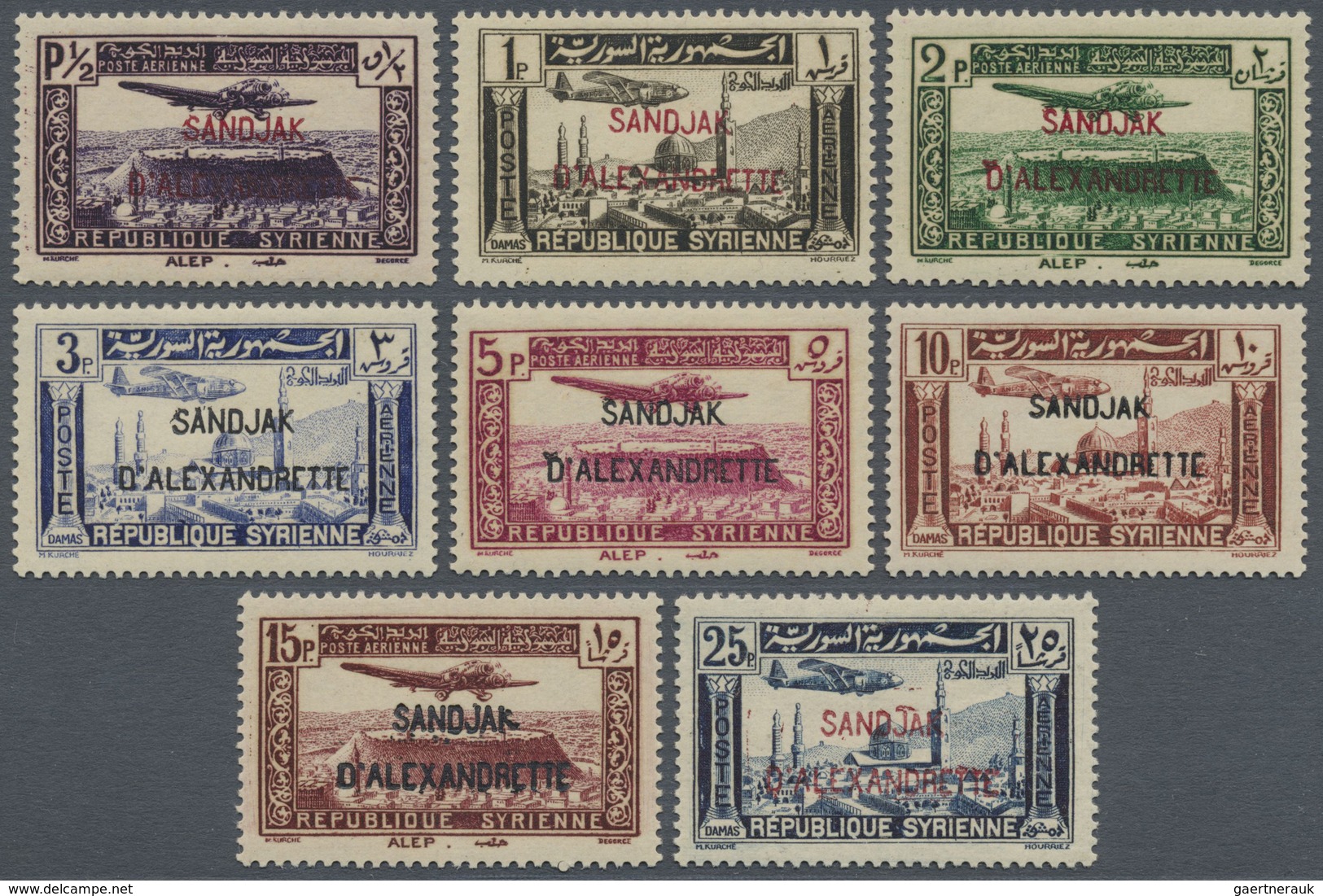 ** Türkei - Alexandrette: 1938, Syrian Airmail Stamps With Opt. 'SANDJAK D'ALEXANDRETTE' Complete Set, - Lettres & Documents