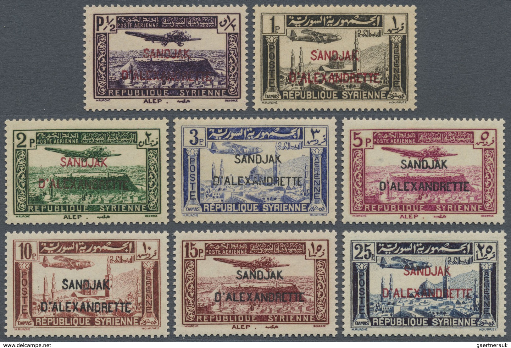 ** Türkei - Alexandrette: 1938, Syrian Airmail Stamps With Opt. 'SANDJAK D'ALEXANDRETTE' Complete Set, - Covers & Documents