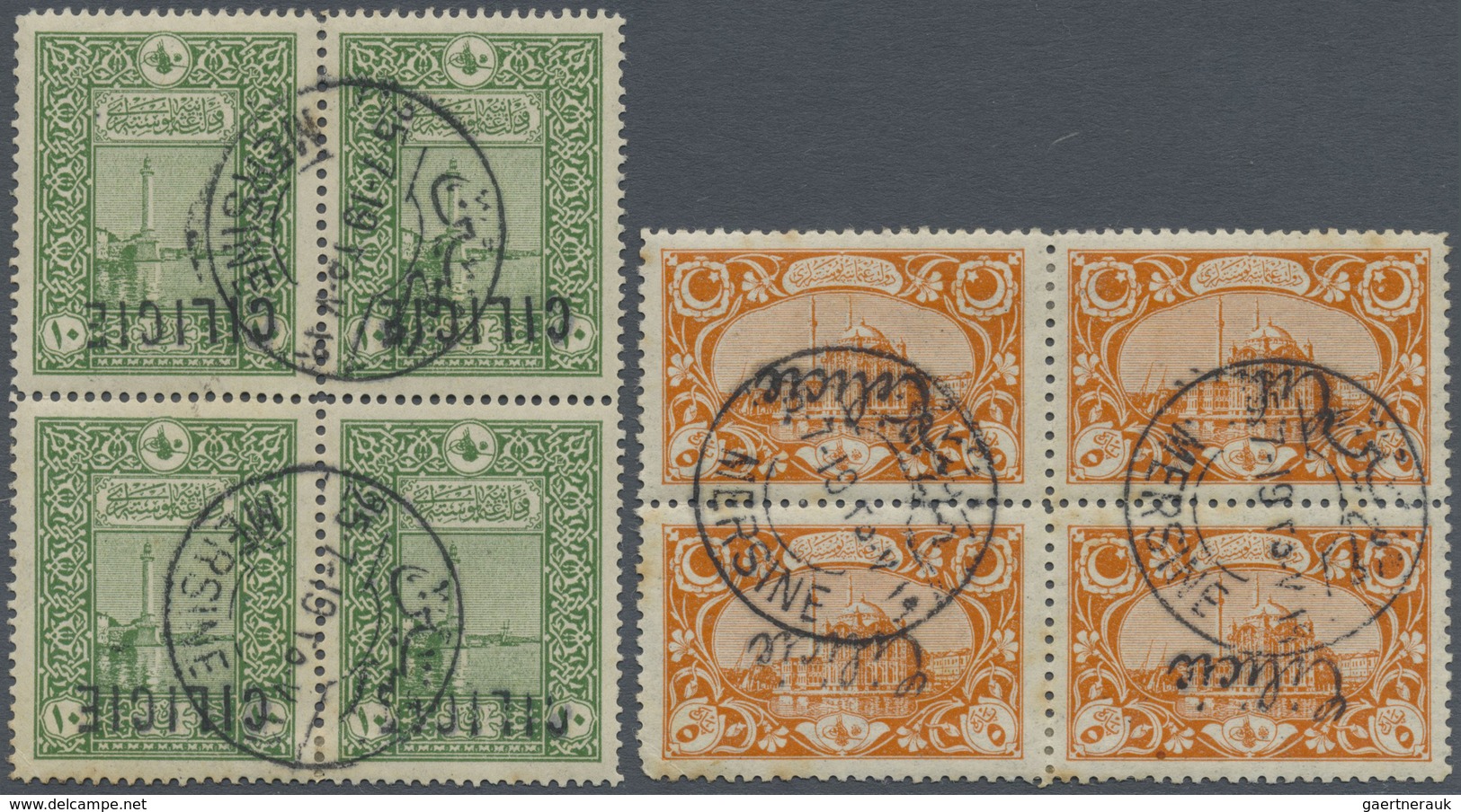 O Türkei - Cilicien: 1919, Turkish Definitives 10pa. Green And 5pa. Orange With INVERTED Handstamps 'C - 1920-21 Anatolië