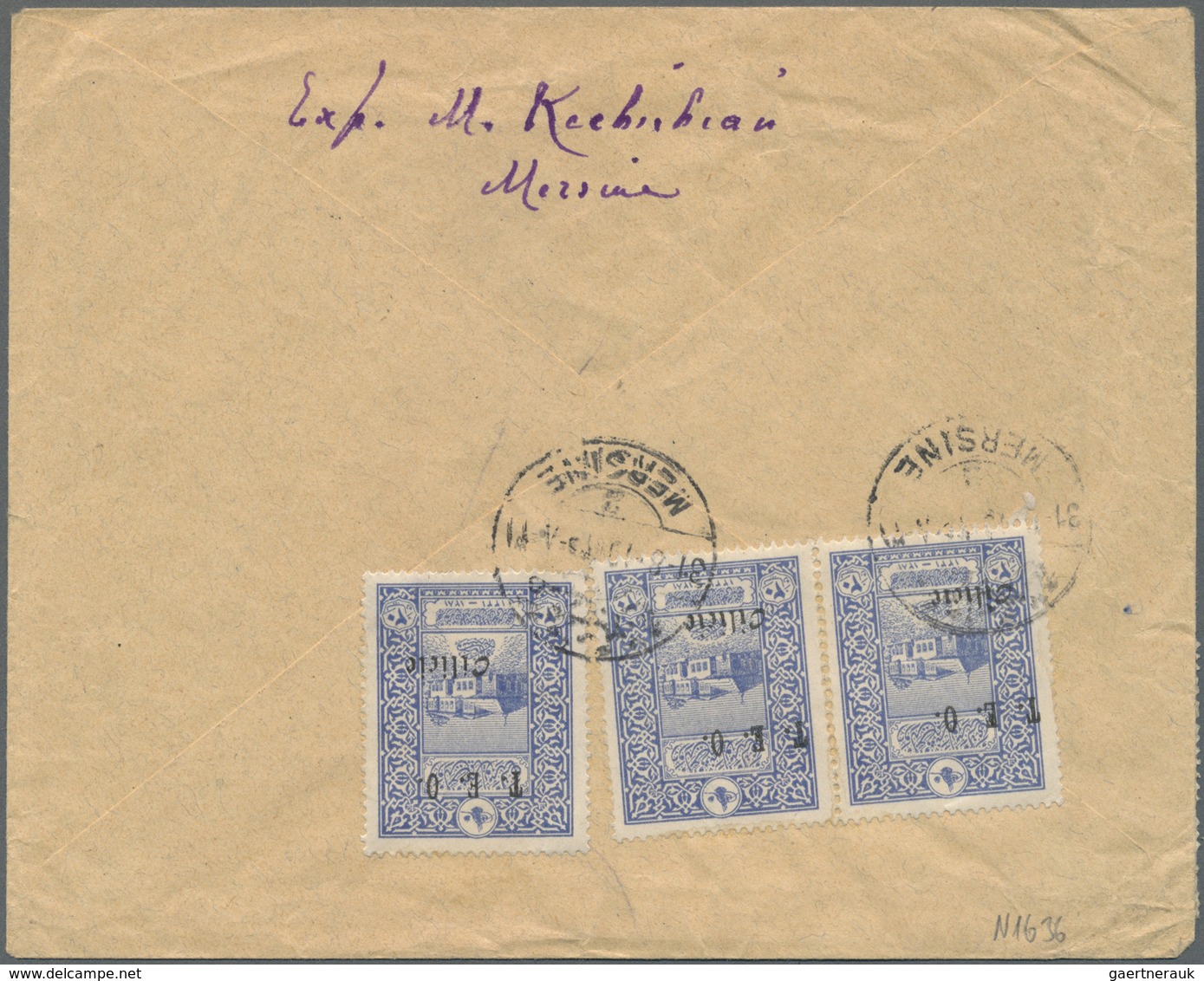 Br Türkei - Cilicien: 1919, French Occupation, Businessletter Franked With Three Pieces 80 Para On Fron - 1920-21 Anatolië