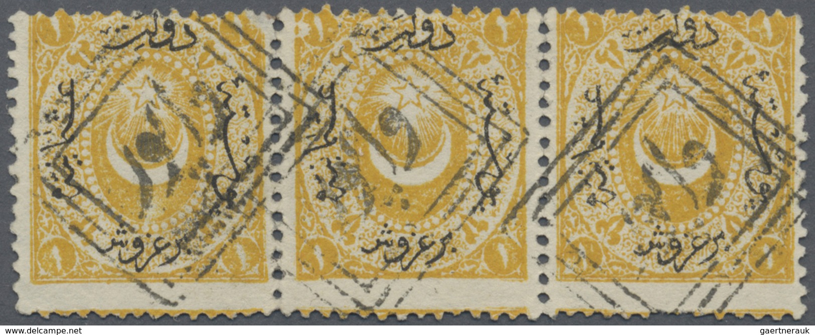 O Türkei - Stempel: 1869, 1 Ghr. Yellow In Superb Stripe Of Three With 3x Ideal Clear Boxed "VAPUR" (P - Other & Unclassified