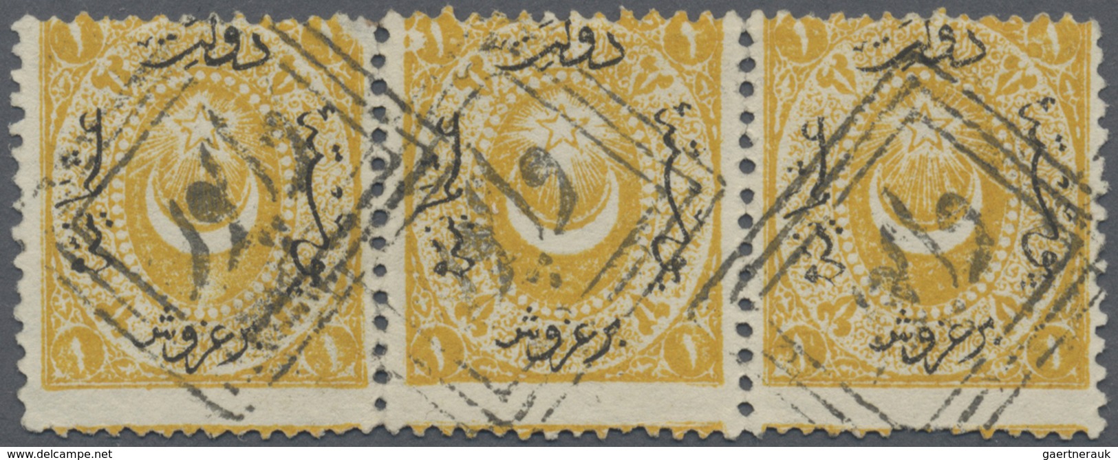 O Türkei - Stempel: 1869, 1 Ghr. Yellow In Superb Stripe Of Three With 3x Ideal Clear Boxed "VAPUR" (P - Autres & Non Classés