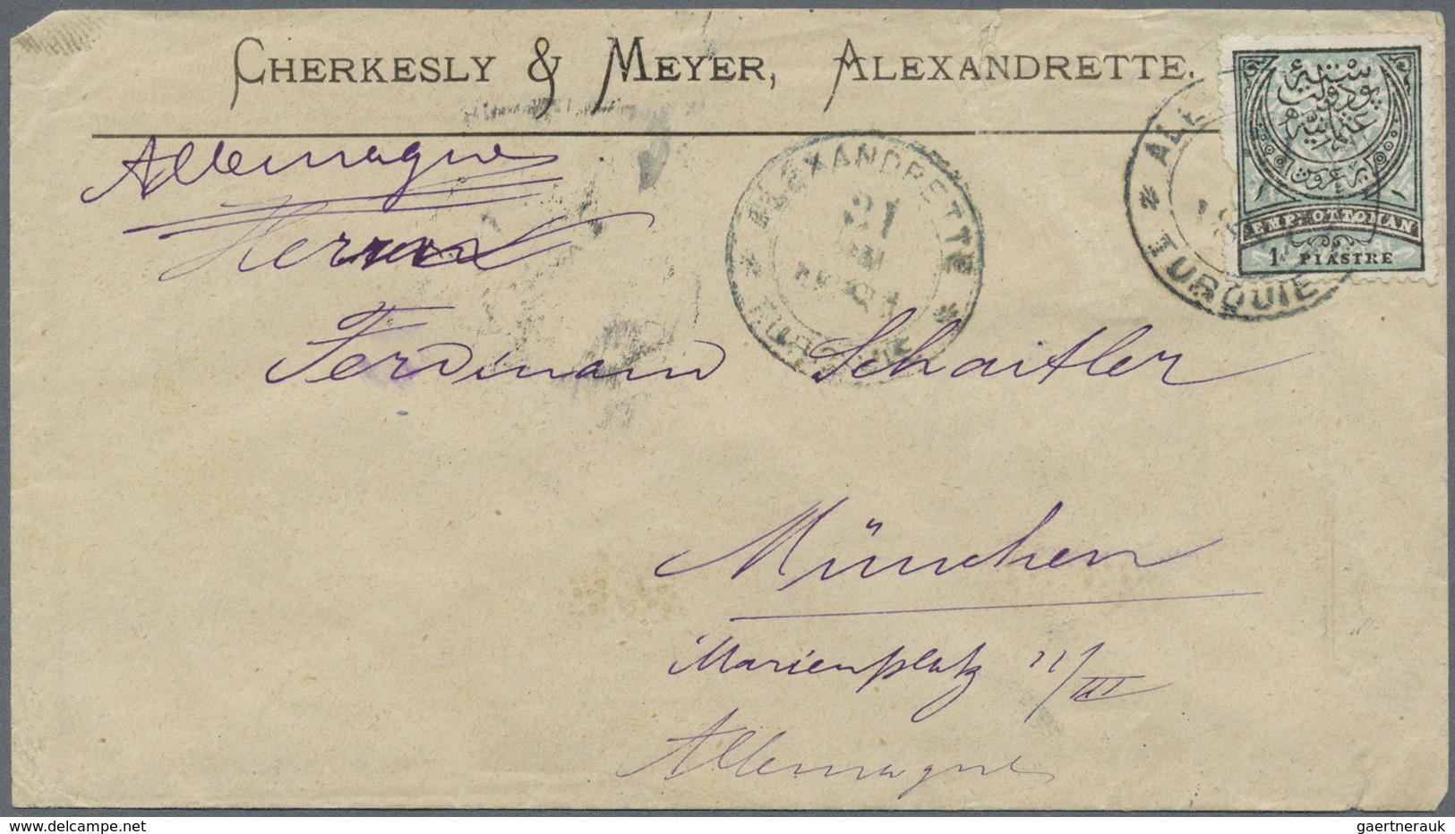Br Türkei - Stempel: 1884, 1 Pia Blue Black On Commercial Cover Tied By "ALEXANDRETTE TURQUIE 21/5/84" - Other & Unclassified