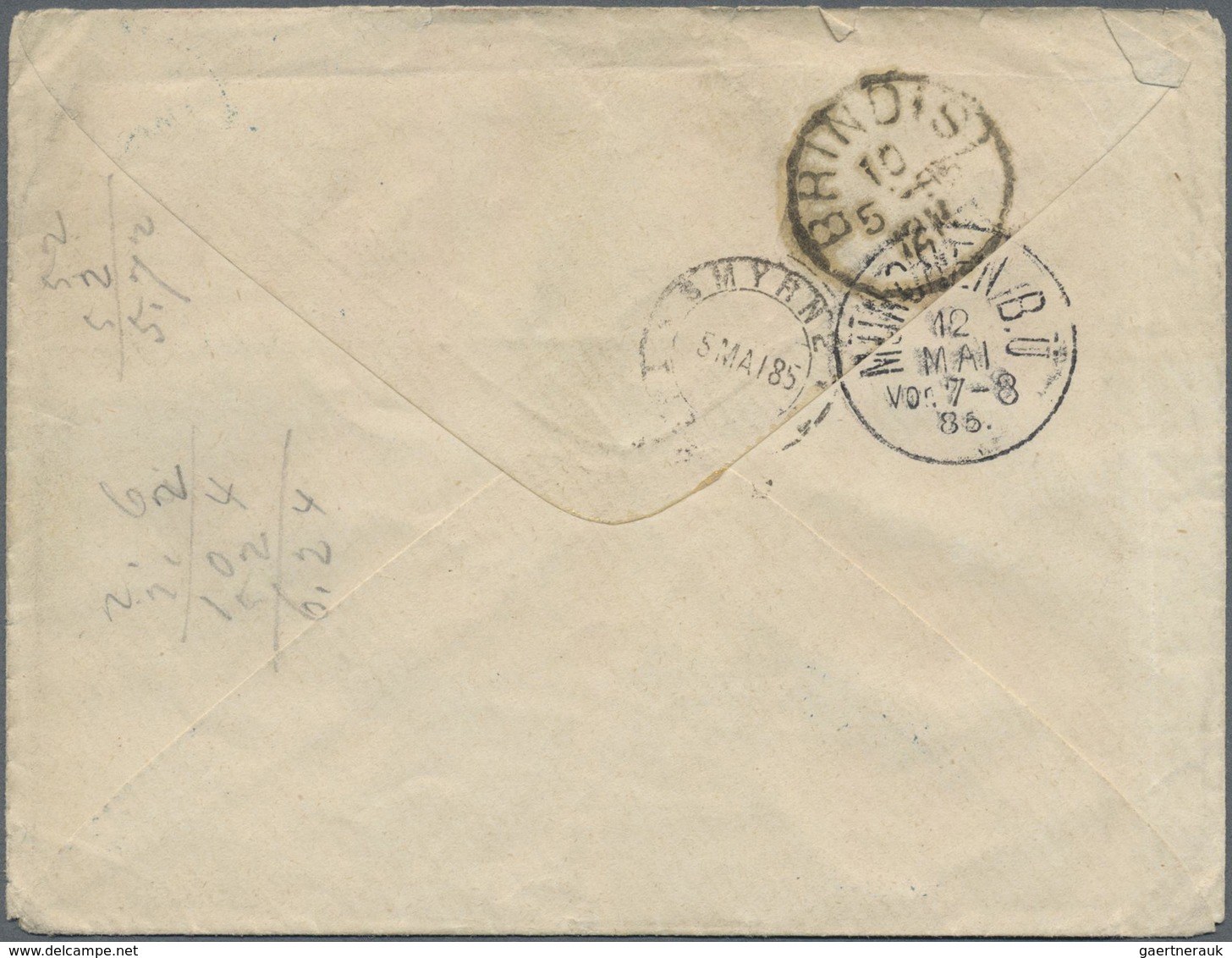 Br Türkei - Stempel: 1885, 1 Pia Blue On Cover Tied By "MERSINA TURQUIE 2/5/85" Cds., Transit Marks Sym - Other & Unclassified