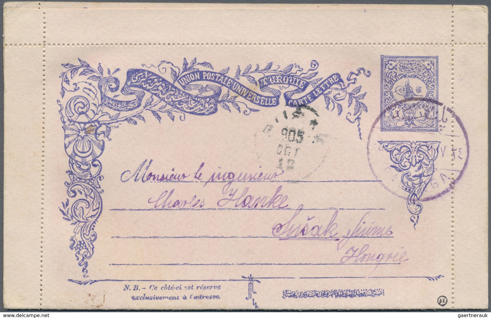 GA Türkei - Stempel: 1905, "PALANGA" (Isfila No.3, RR, Kriva Palanka) Violet Cancellation On 1 Pia. Pos - Autres & Non Classés