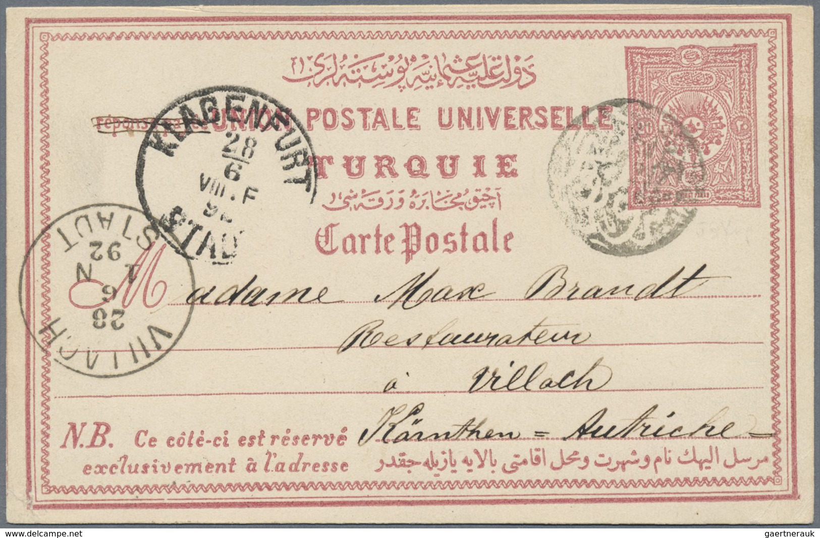 GA Türkei - Stempel: 1892, Postal Stationery Card Of 20 Para Sent From Skopie To Austria Showing All Ar - Autres & Non Classés