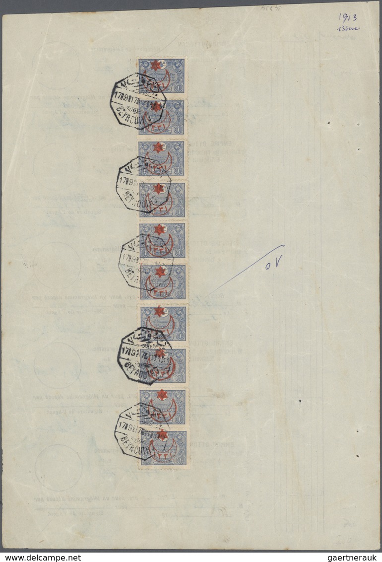 Br Türkei - Stempel: "BEYROUTH 17.9.17", Multiple Strikes On Vertical Strip Of Ten 1 Pia. Ultramarine T - Autres & Non Classés