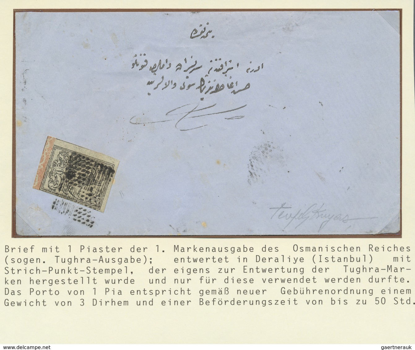 Br Türkei - Stempel: 1864, 1 Pia. Black On Grey Third Printing On Thick Paper On Envelope Tied By "dots - Autres & Non Classés