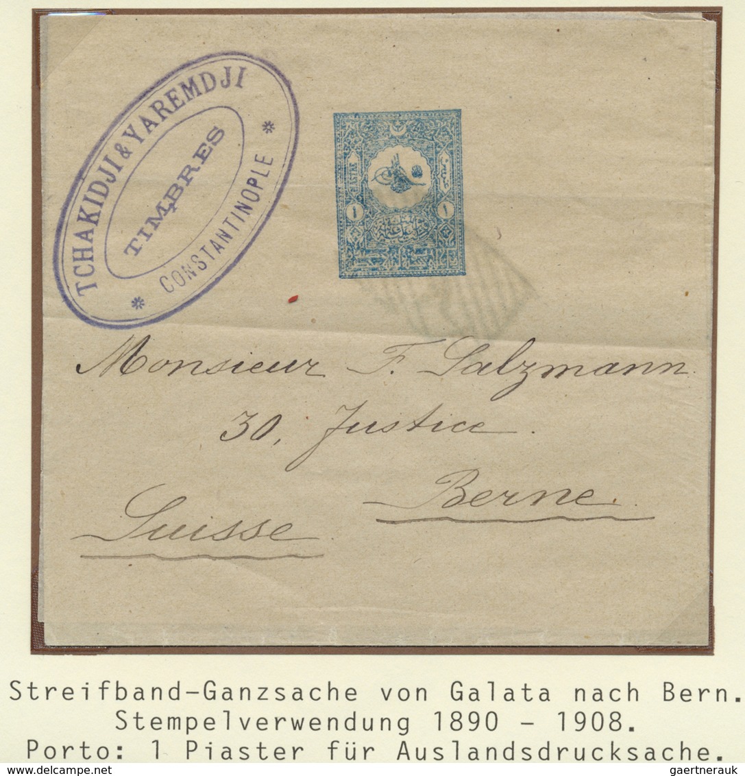 GA Türkei - Stempel: 1901, 1 Pia. Blue Postal Stationery Wrapper Tied By Barred Boxed "GALATA" To Switz - Andere & Zonder Classificatie