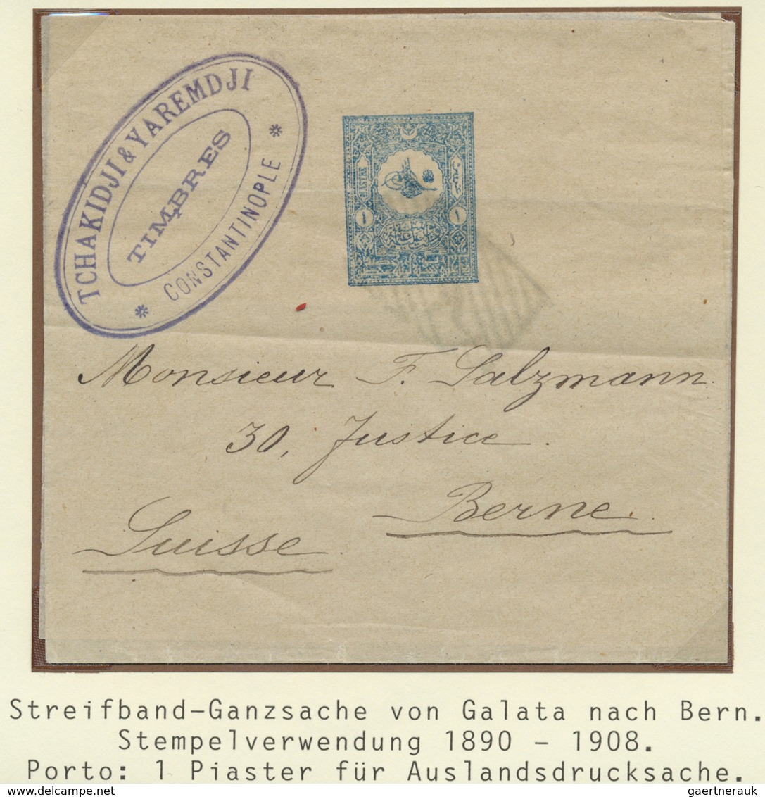 GA Türkei - Stempel: 1901, 1 Pia. Blue Postal Stationery Wrapper Tied By Barred Boxed "GALATA" To Switz - Autres & Non Classés
