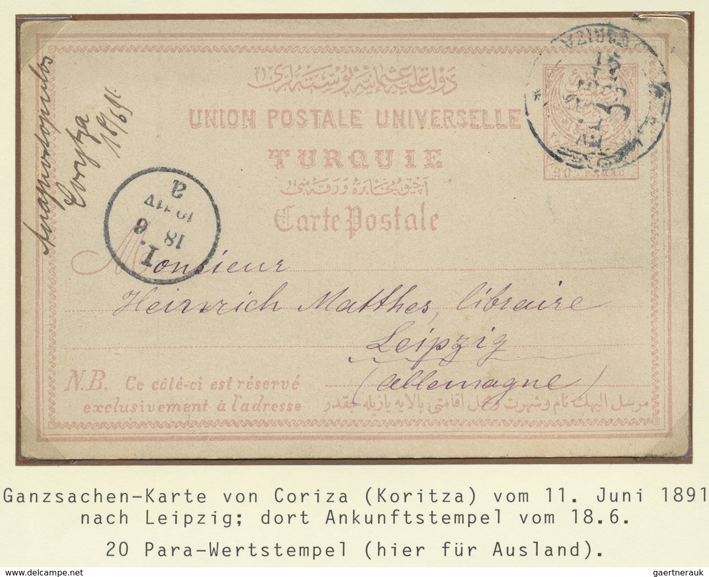 GA Türkei - Stempel: 1891, „CORIZA” (Coles-Walker No.66) Bilingual Cancellation Bilingual Cancel In Blu - Other & Unclassified