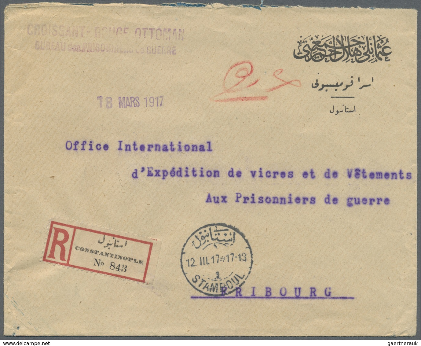 Br Türkei - Besonderheiten: 1917, Registered Letter From "CROISSANT ROUGE OTTOMAN" On Preprinted POW - - Autres & Non Classés