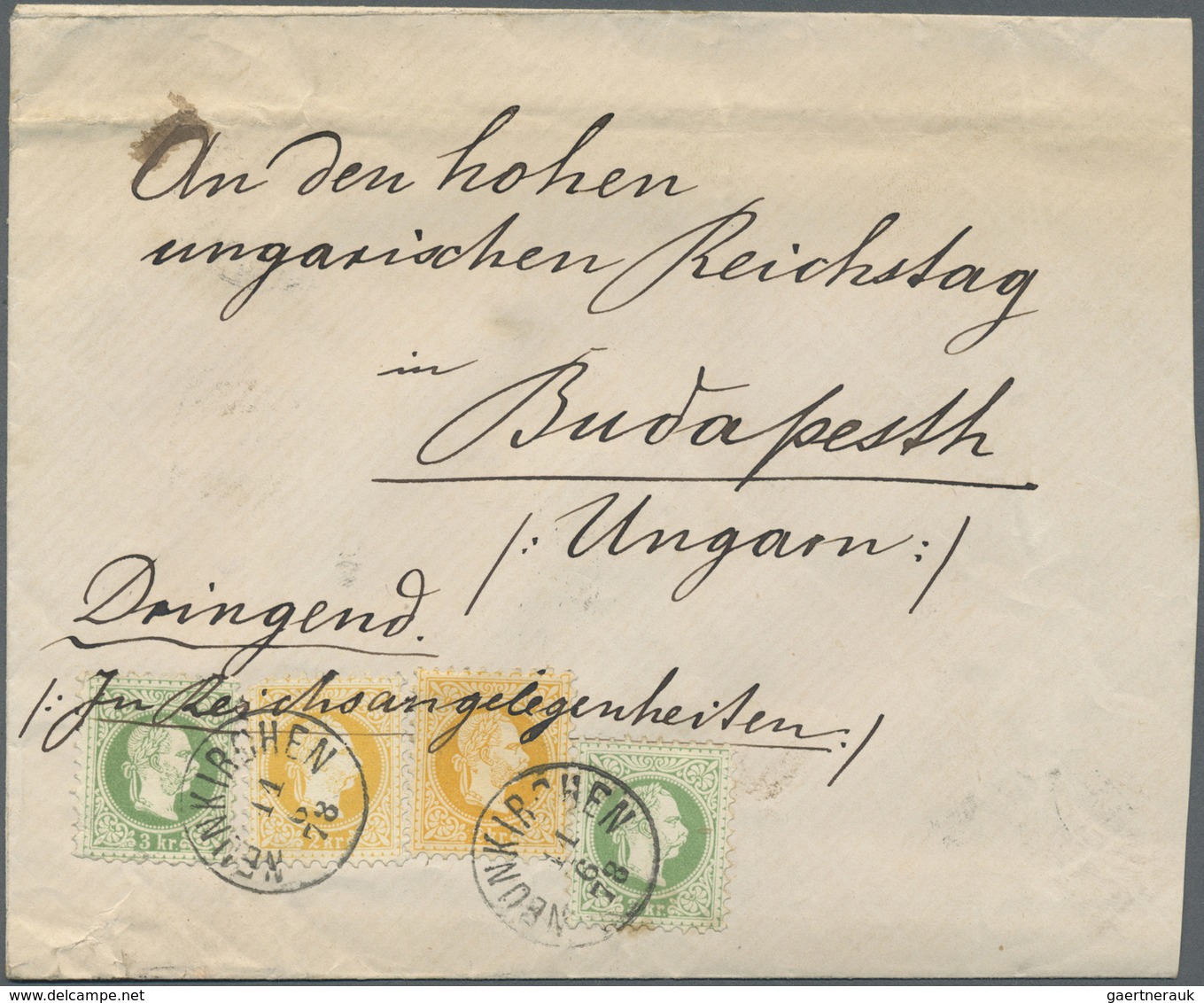 Br Ungarn: 1878: Brief Aus Neunkirchen 'An Den Hohen Ungarischen Reichstag In Budapest' Mit Vermerk 'Dr - Brieven En Documenten