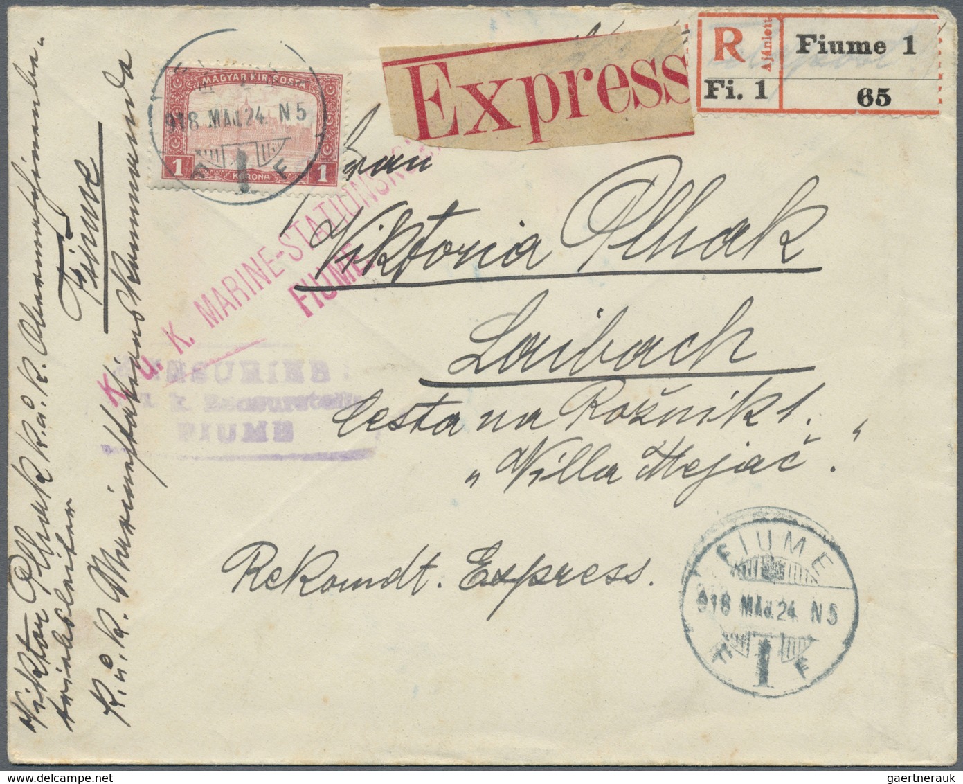 Br Ungarn: 1917, 1 Kr Dark-red/red Single Franking On Registered-express Cover Besides Red Two-liner "K - Brieven En Documenten