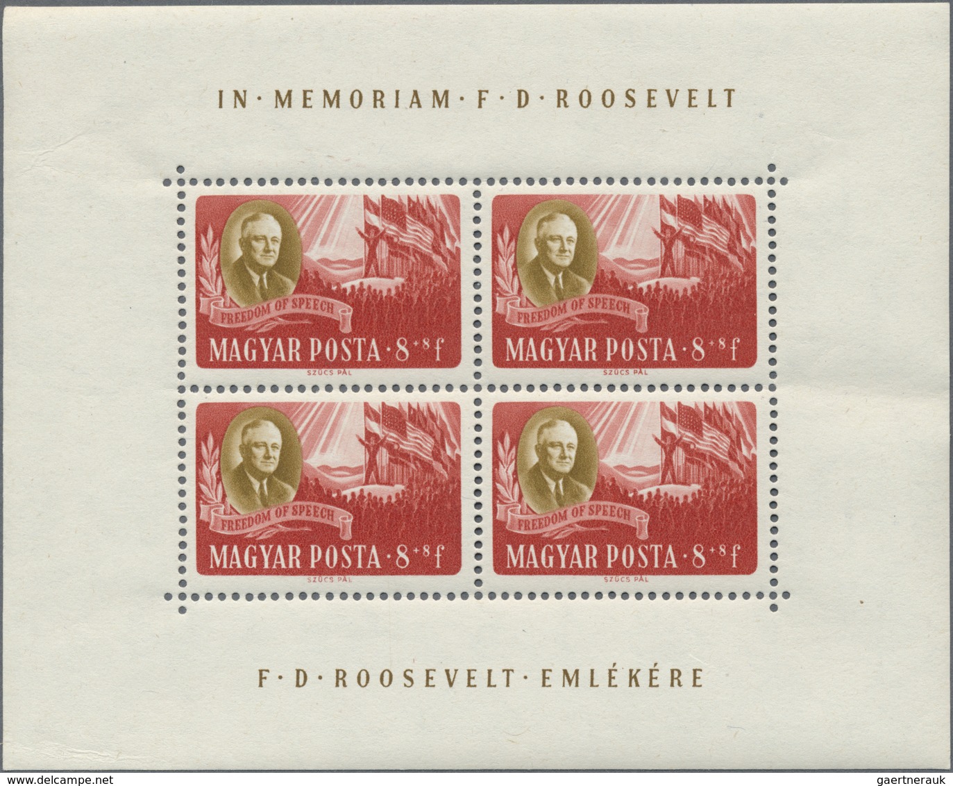 ** Ungarn: "In Memoriam F.D. Roosevelt", Set Of 8 Mini Sheets - Brieven En Documenten