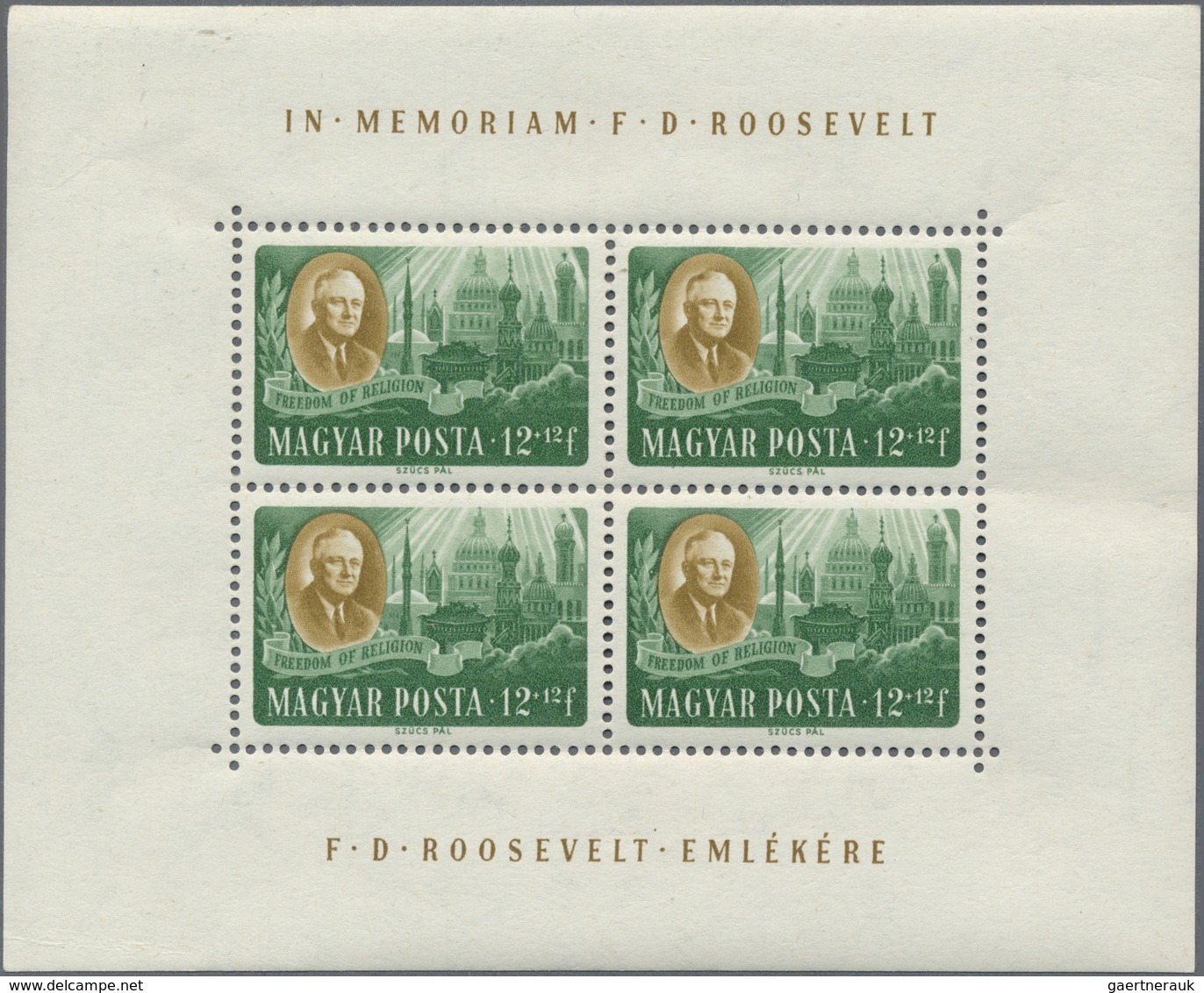 ** Ungarn: "In Memoriam F.D. Roosevelt", set of 8 mini sheets