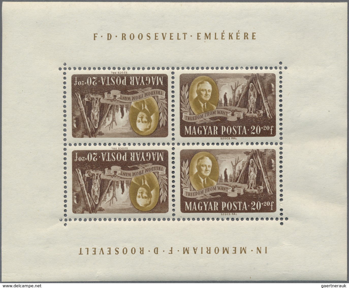 ** Ungarn: "In Memoriam F.D. Roosevelt", Set Of 8 Mini Sheets Tete-Beches. - Brieven En Documenten