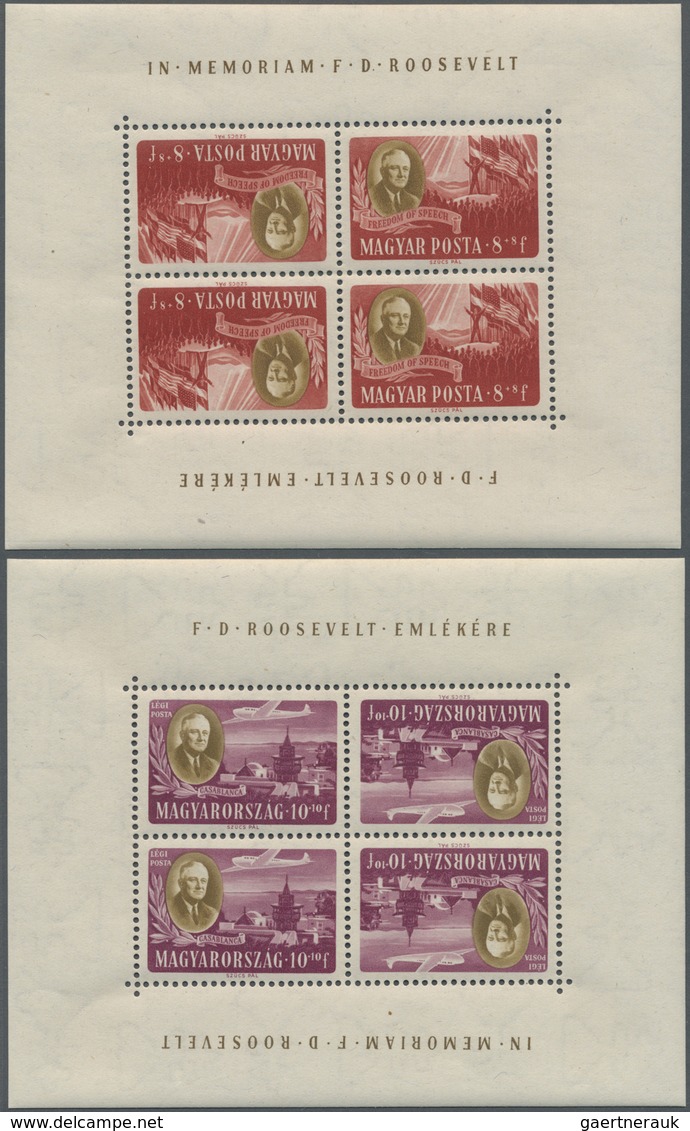 ** Ungarn: 1947, 8 F To 70 F Roosevelt In Eight Tete-beche Blocks (each Two Pairs) - Brieven En Documenten