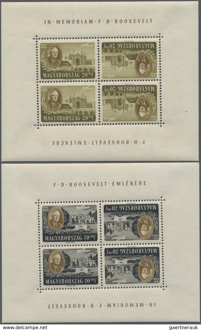 ** Ungarn: 1947, 8 F To 70 F Roosevelt In Eight Tete-beche Blocks (each Two Pairs) - Brieven En Documenten