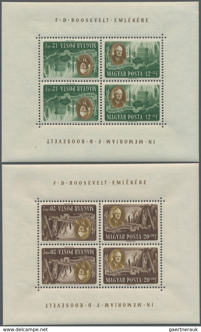 ** Ungarn: 1947, 8 f to 70 f Roosevelt in eight tete-beche blocks (each two pairs)